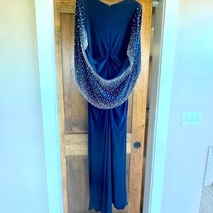 Betsy & Adam Navy Blue Beaded Mother of the Bride Formal Gown